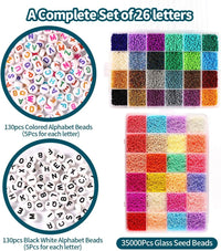 Thumbnail for Heishi Alphabet Bead with Charm Pendant Set 48 Colors 35000pcs 2mm Glass Seed Beads Jewelry Making Kit