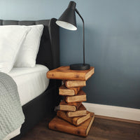 Thumbnail for Book Stack Bedside Table/Corner Table/Plant Stand Raintree Wood Natural Finish