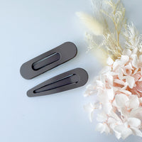 Thumbnail for MANGO JELLY Large Pastel Coated Hair Clips - Dark Grey - Twin Pack