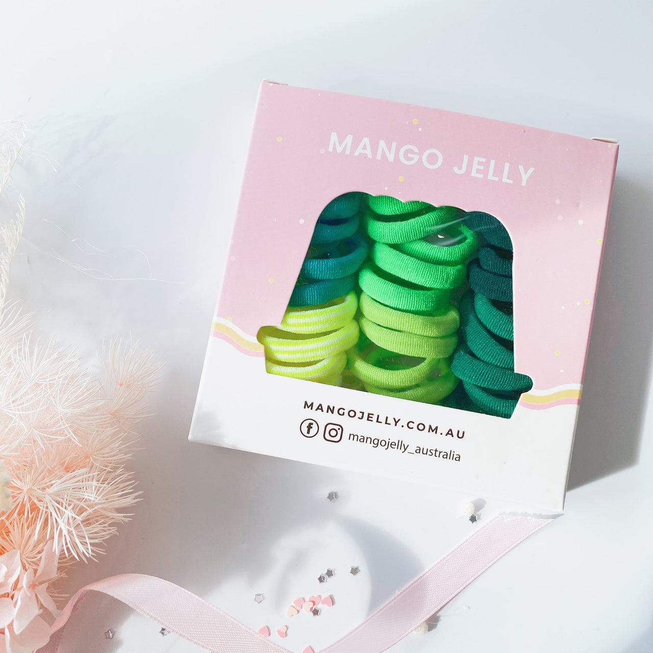 MANGO JELLY Metal Free Hair Ties (3cm) - Green 36P - Three Pack