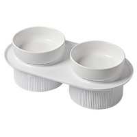 Thumbnail for 24x Ribbed Ceramic Double Pet Bowl 3pc Set - White