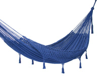 Thumbnail for Outdoor undercover cotton Mayan Legacy hammock with hand crocheted tassels King Size Blue