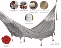 Thumbnail for Outdoor undercover cotton Mayan Legacy hammock with hand crocheted tassels King Size Dream Sands