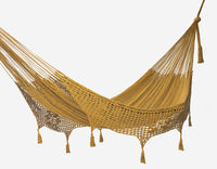 Thumbnail for Outdoor undercover cotton Mayan Legacy hammock with hand crocheted tassels King Size Mustard