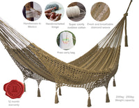 Thumbnail for Outdoor undercover cotton Mayan Legacy hammock with hand crocheted tassels Queen Size Cedar