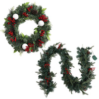 Thumbnail for Jingle Jollys Christmas Garland with Wreath Set LED Lights Xmas Tree Decor