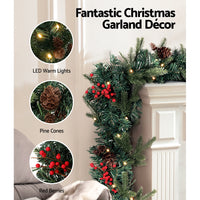 Thumbnail for Jingle Jollys Christmas Garland with Wreath Set LED Lights Xmas Tree Decor