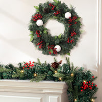 Thumbnail for Jingle Jollys Christmas Garland with Wreath Set LED Lights Xmas Tree Decor