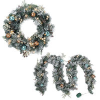 Thumbnail for Jingle Jollys 2.7m Christmas Garland with Wreath Set LED Lights Snowy Xmas Decor