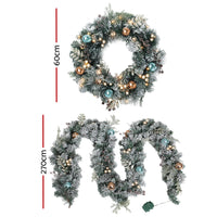 Thumbnail for Jingle Jollys 2.7m Christmas Garland with Wreath Set LED Lights Snowy Xmas Decor