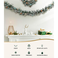 Thumbnail for Jingle Jollys 2.7m Christmas Garland with Wreath Set LED Lights Snowy Xmas Decor