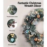 Thumbnail for Jingle Jollys 2.7m Christmas Garland with Wreath Set LED Lights Snowy Xmas Decor