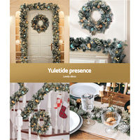 Thumbnail for Jingle Jollys 2.7m Christmas Garland with Wreath Set LED Lights Snowy Xmas Decor