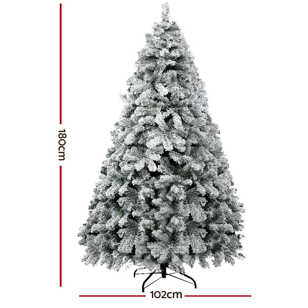 Jingle Jollys Christmas Tree 1.8m Snow Flocked Xmas Tree Decorations 520 Tips