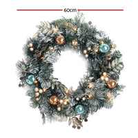 Thumbnail for Jingle Jollys 60cm Christmas Wreath with LED Lights Snowy Garland Xmas Decor