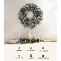 Thumbnail for Jingle Jollys 60cm Christmas Wreath with LED Lights Snowy Garland Xmas Decor